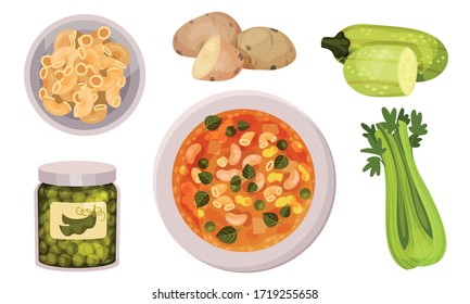 Ingredients for Appetizing Vegetable Minestrone Vector Set