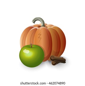 ingredients of apple pumpkin pie with cinnamon, pie stuffing