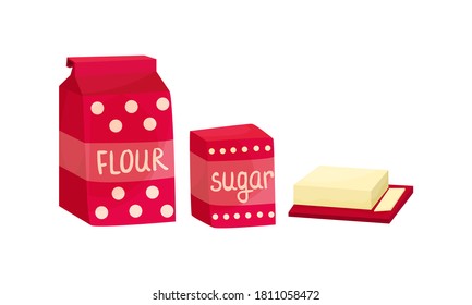 Ingredients for Baking with Flour and Sugar Vector Set