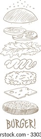 ingredients burger drawing line