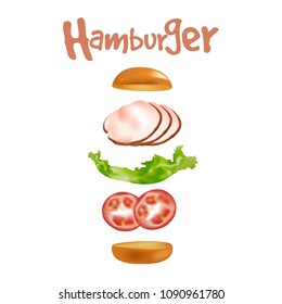 Ingredients for burger and sandwich Vector. Vector illustration cartoon cooking collection isolated on white.