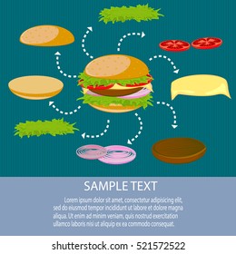  The ingredients of a hamburger/ vector. .Bacon burger. 