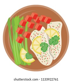 
Ingredients of healthy chicken salad are baffled in a plate to make healthy Sushi alad icon 
