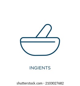icono de los ingredientes. Icono de contorno de ingredientes lineales delgados aislado en fondo blanco. Signo de ingredientes vectoriales de línea, símbolo para web y móvil