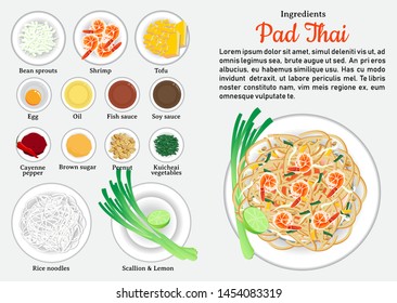 Ingredients of Pad Thai vector design. One of The Most Popular Dish in Thailand.