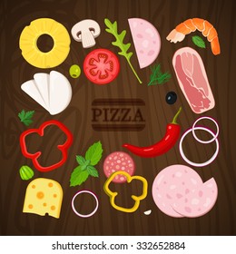  Ingredients for the pizza on the chalkboard. Vector