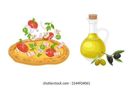 Ingredients for pizza. Traditional italian fast food dish vector illustration