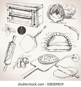 ingredients for pizza, vector drawing