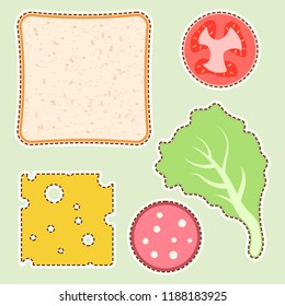 Ingredients for a sandwich. It is possible to cut it with a scissors along the contour. Vector illustration for children's creativity