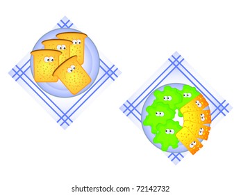 Ingredients for a sandwich. Vector isolated figure. Funny cartoon characters.