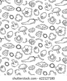 Ingredients seamless background in doodle style