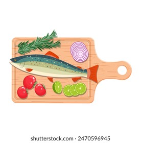 Ingredients and spices for cooking fish. vector illustration in flat design