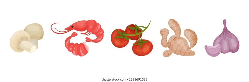 Ingredients for Tom Yum or Tom Yam Thai Soup Cooking Vector Set