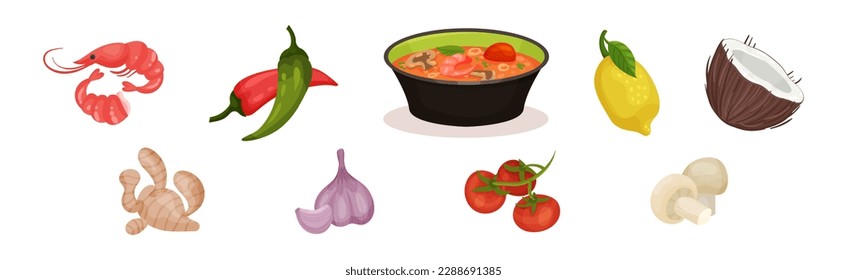 Ingredientes para Tom Yum o Tom Yam Thai Souoking Vector Set