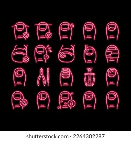 Ingrown Nail Disease neon light sign vector. Psoriasis And Onychomycosis, Nail Dark Spots And Surgical Intervention Medical Therapy Illustrations