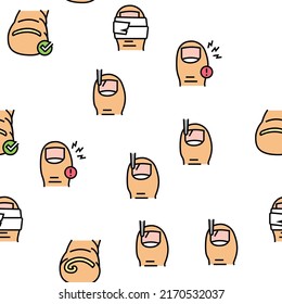 Ingrown Nail Disease Vector Seamless Pattern Thin Line Illustration