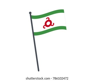 Ingushetia flag. The national flag of Ingushetia on a pole. The waving flag. The sign and symbol of the country. Realistic vector on white.