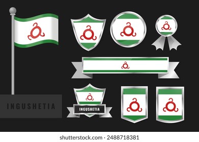 Ingushetia flag set. Collection of Ingushetia national emblems. Flat design of flags collection