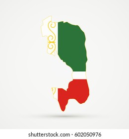Ingushetia map in Chechnya flag colors, editable vector.