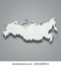 Ingushetia region highlighted in red on a grey Russia 3d map