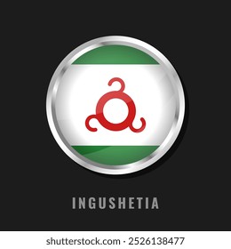 Ingushetia round framed national flag. Circular glossy flag of Ingushetia.