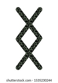 Inguz. Ancient Norse Fleece Futhark. Used in magic scripts, amulets, fortune telling. Scandinavian and Germanic writing. White background