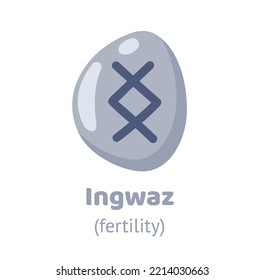 Ingwaz (fertility) rune, runic inscription engraving on grey stone. Magic, witchcraft, game element. Nordic alphabet, viking letter. Hand drawn flat vector illustration.