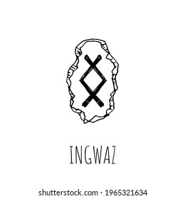 Ingwaz rune written on a stone. Vector illustration. Isolated on white. Hand-drawn style.