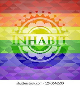 Inhabit emblem on mosaic background with the colors of the LGBT flag