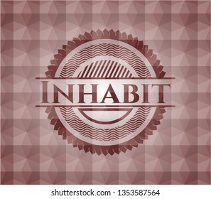 Inhabit red emblem with geometric pattern. Seamless.