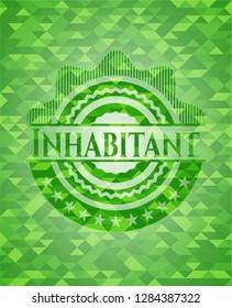 Inhabitant green emblem. Mosaic background