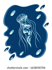 The inhabitant of the sea depths is a beautiful jellyfish.Illustration on a blue background.