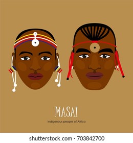 Inhabitants of Africa. Masai. Man and woman. Vector drawing.