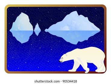 The inhabitants of the Arctic into the background frame to the ocean, icebergs and the night sky.