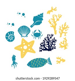 Inhabitants of the deep sea. Vector illustration. For clothing design, souvenir products, children's graphics.