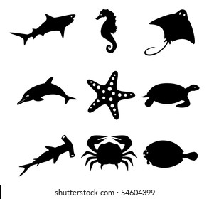 Inhabitants of the ocean. Vector icon set