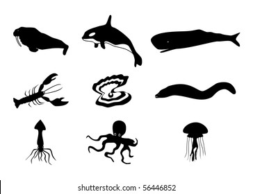 Inhabitants of the ocean. Vector icon set