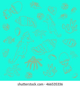 The inhabitants of the sea shells fish sea horse