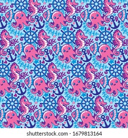 The inhabitants of the sea , underwater pattern.