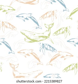 Inhabitants of the sea world, cute, funny underwater creatures dolphin, shark, ocean crabs, sea turtle, shrimp. Jellyfish, Crab, Turtle, octopus, Fish, stingray, Dolphin, seal