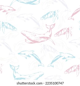 Inhabitants of the sea world, cute, funny underwater creatures dolphin, shark, ocean crabs, sea turtle, shrimp. Jellyfish, Crab, Turtle, octopus, Fish, stingray, Dolphin, seal