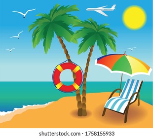 inhabited island with palm trees and circle