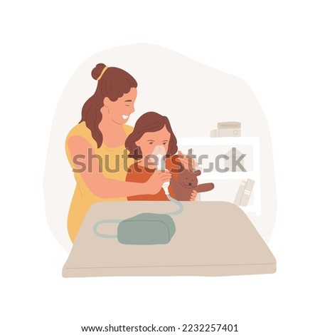 Inhalation isolated cartoon vector illustration. Family health, inhalation procedure, mom helping toddler to use vapor steam inhaler, home cough treatment, respiratory disease vector cartoon.