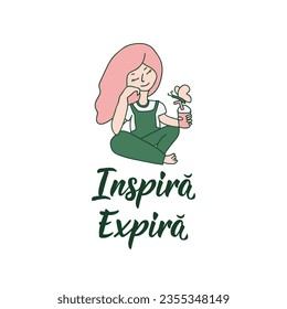Inhale exhale in Romanian language. Lettering. Ink illustration. Modern brush calligraphy