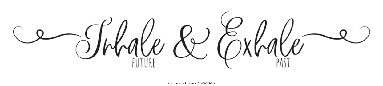 Inhale and Exhale, vector. Inhale future and exhale past. Motivational inspirational life quote. Positive thinking, affirmation. Wording design isolated on white background, lettering.