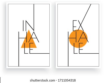 Inhale, exhale, vector. Scandinavian minimalist art design. Two pieces poster design. Wall art, art design, artwork. Modern wording design. 