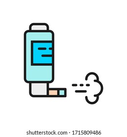 Inhaler for asthma, inhalation spray flat color line icon.