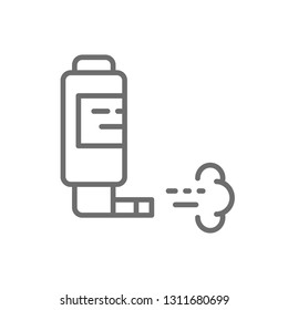 Inhaler for asthma, inhalation spray line icon.