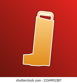 Inhaler for asthma sign. Golden gradient Icon with contours on redish Background. Illustration.