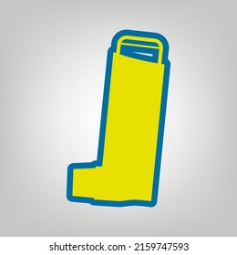 Inhaler for asthma sign. Icon in colors of Ukraine flag (yellow, blue) at gray Background. Illustration.